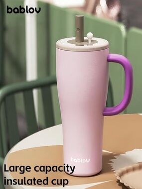 Bablov Pink Insulated Travel Mug with Purple Handle